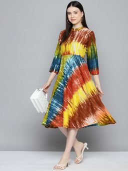 Jompers - Printed Flared Midi Multi-Color Dress