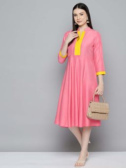 Jompers - Sequin Work Flared Midi Pink Ethnic Dress