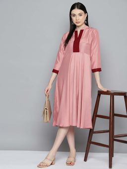 Jompers - Sequin Work Flared Midi Peach Ethnic Dress