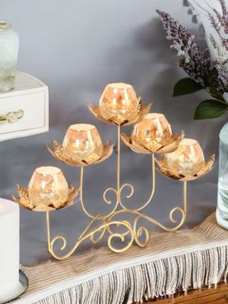 At Home by Nilkamal - Lotus Candle Stand (Gold)
