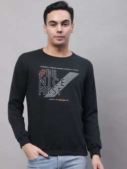 Cantabil - Printed Bottle Green Sweatshirt For Men