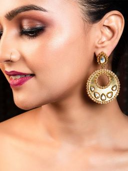AG'S - White Kundan Gold Plated Round Shape Earring