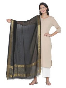 Shingora - Solid Black with Golden Stripe Dupatta