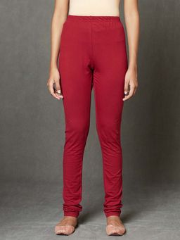 Fabindia - Maroon Cotton Solid Skinny Churidar