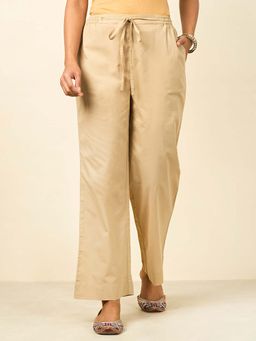 Fabindia - Beige Cotton Solid Straight Pant