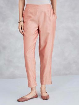 Fabindia - Peach Cotton Silk Straight Pant