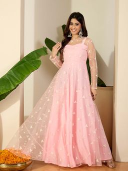 INDDUS - Women Thread Embroidered Flared Ethnic Dress