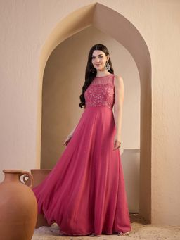 INDDUS - Women Floral Sequinned Embroidered Ethnic Dress