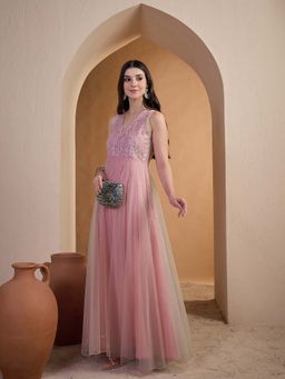 INDDUS - Women Floral Thread Embroidered Ethnic Dress