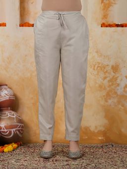 ARAMYA - Grey Ankle Length Solid Pant