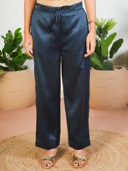 ARAMYA - Navy Blue Ankle Length Solid Pant