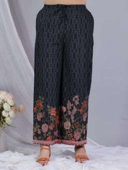 ARAMYA - Black Ankle Length Floral Print Palazzo