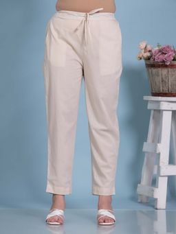 ARAMYA - Cream Ankle Length Solid Pant