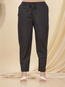 ARAMYA - Black Ankle Length Solid Pant