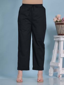 ARAMYA - Black Ankle Length Solid Pant