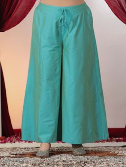 ARAMYA - Turquoise Ankle Length Solid Palazzo