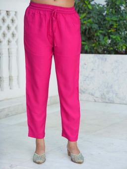ARAMYA - Pink Ankle Length Solid Pant