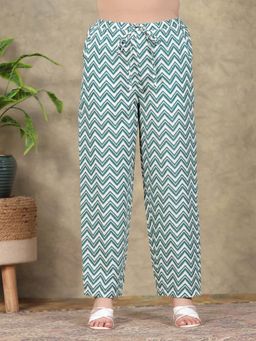 ARAMYA - Green Ankle Length Striped Pant