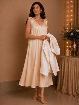 Qurvii - Beige A-Line Dress