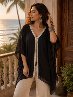 Qurvii - Black Mul Cotten Kaftan Top