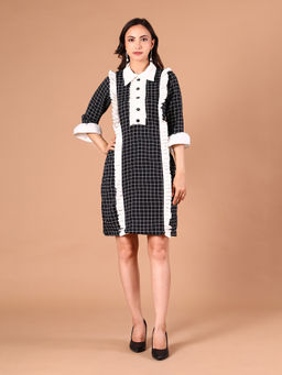CLASYY - Black Check Ruffle Dress