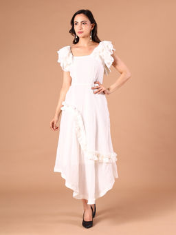 CLASYY - White Ruffled Hem Dress