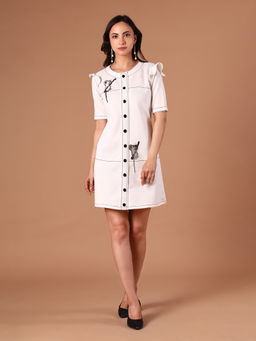 CLASYY - Contrast-Stitch Embroidered Shift Dress