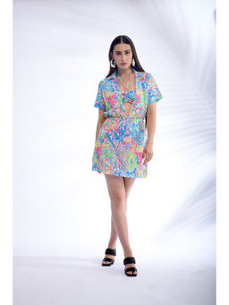 GARDEN PARTY - Women Tropical Print Cut-Out Shirt Dress