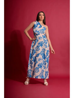 GARDEN PARTY - Women Off-White Shell Print One-Shoulder Maxi Dress