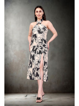 GARDEN PARTY - Floral Print Halter Neck A-Line Midi Dress