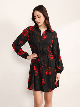 Kazo - Brushstroke Mini Dress With Belt