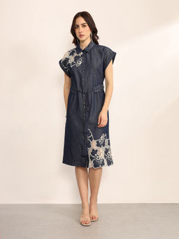 Kazo - Indigo Midi Dress With Belt