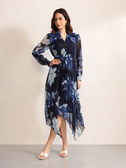 Kazo - Omega Navy Blue Dress With Belt