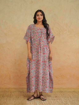 GOODHAND - Women's Printed Pure Cotton Long Kaftan Dress