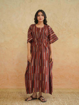 GOODHAND - Women's Printed Pure Cotton Long Kaftan Dress