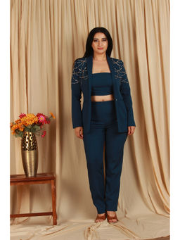 Japnah Gambhir - Blue Banana Crepe Embellished Stone Co-Ord Set