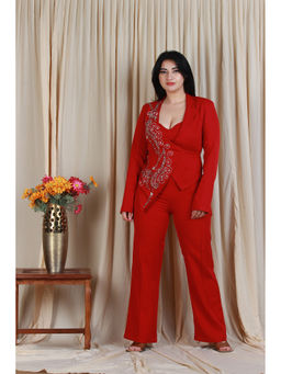 Japnah Gambhir - Red Banana Crepe Sequin Embellished Co-Ord Set