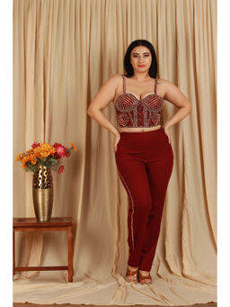 Japnah Gambhir - Maroon Beaded Co-Ord Set