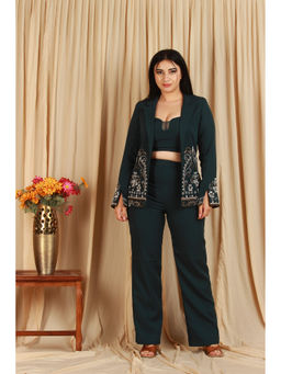 Japnah Gambhir - Forest Green Embroidered Three-Piece Co-Ord Set