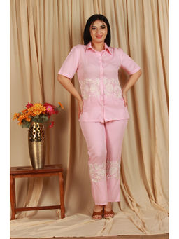 Japnah Gambhir - Pastel Pink Rayon Floral Embroidery Co-Ord Set