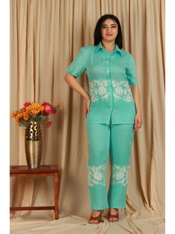 Japnah Gambhir - Mint Green Rayon Floral Embroidery Co-Ord Set