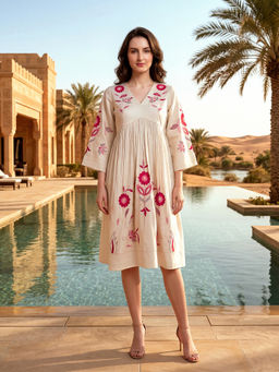 PURVAJA - Women's Fit And Flare Regular Sleeve V-Neck Dress