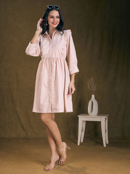 Yamini’s - Women's Rose Pink Embroidered A-Line Dress