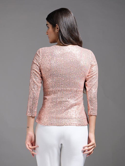 Buy Twenty Dresses by Nykaa Fashion Rose Gold Sequin V Neck Peplum Top  Online
