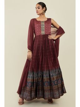 Soch - Women Maroon Satin Printed Suit Set