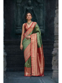 ISHKIYA - Red Woven Saree with Unstitched Blouse