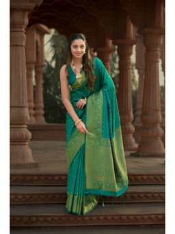 ISHKIYA - Green Woven Saree with Unstitched Blouse
