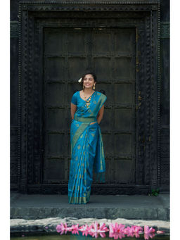 ISHKIYA - Blue Woven Saree with Unstitched Blouse