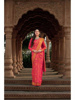 ISHKIYA - Orange Woven Saree with Unstitched Blouse