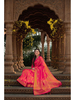 ISHKIYA - Pink Woven Saree with Unstitched Blouse